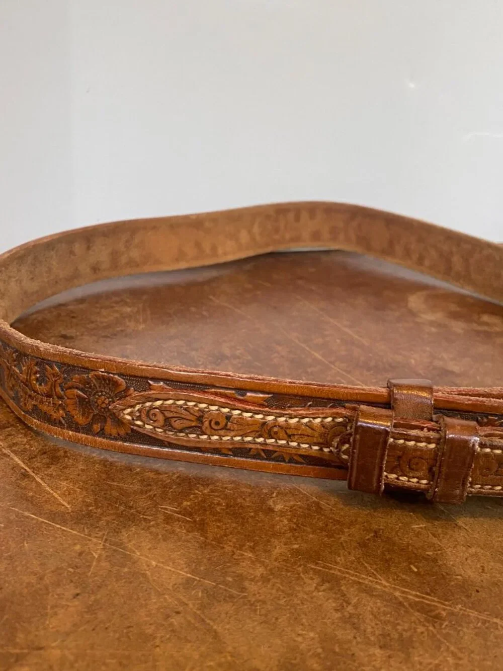 Vintage TEX TAN Belt Men’s Tooled Texas Ranger Size 32 Leather Mexico Brown